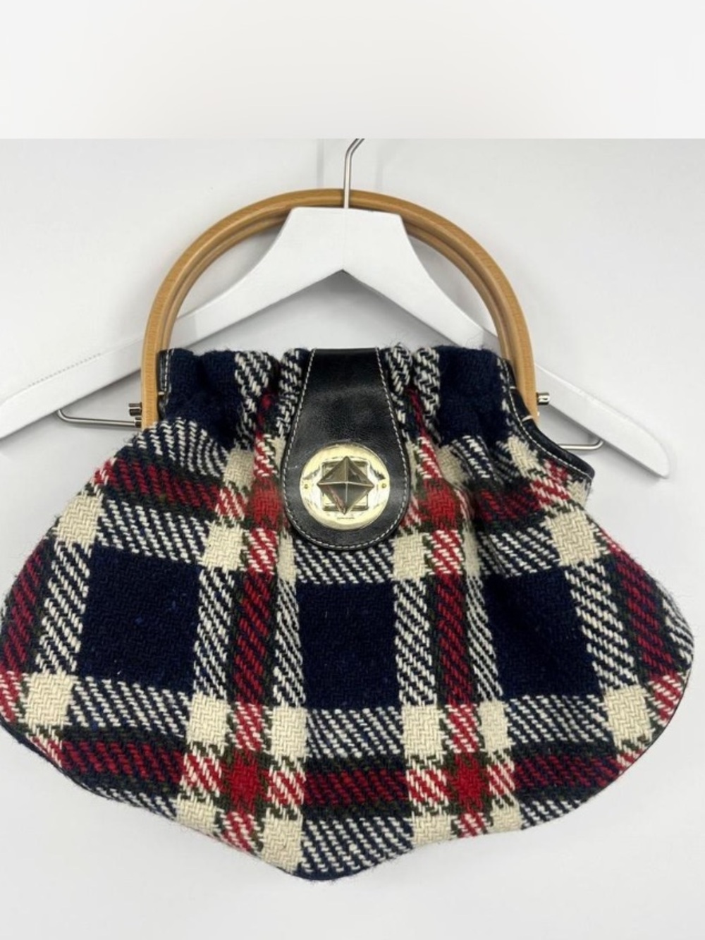 Vintage Kate Spade Shon Ruby Park Wool Plaid Hobo Bag